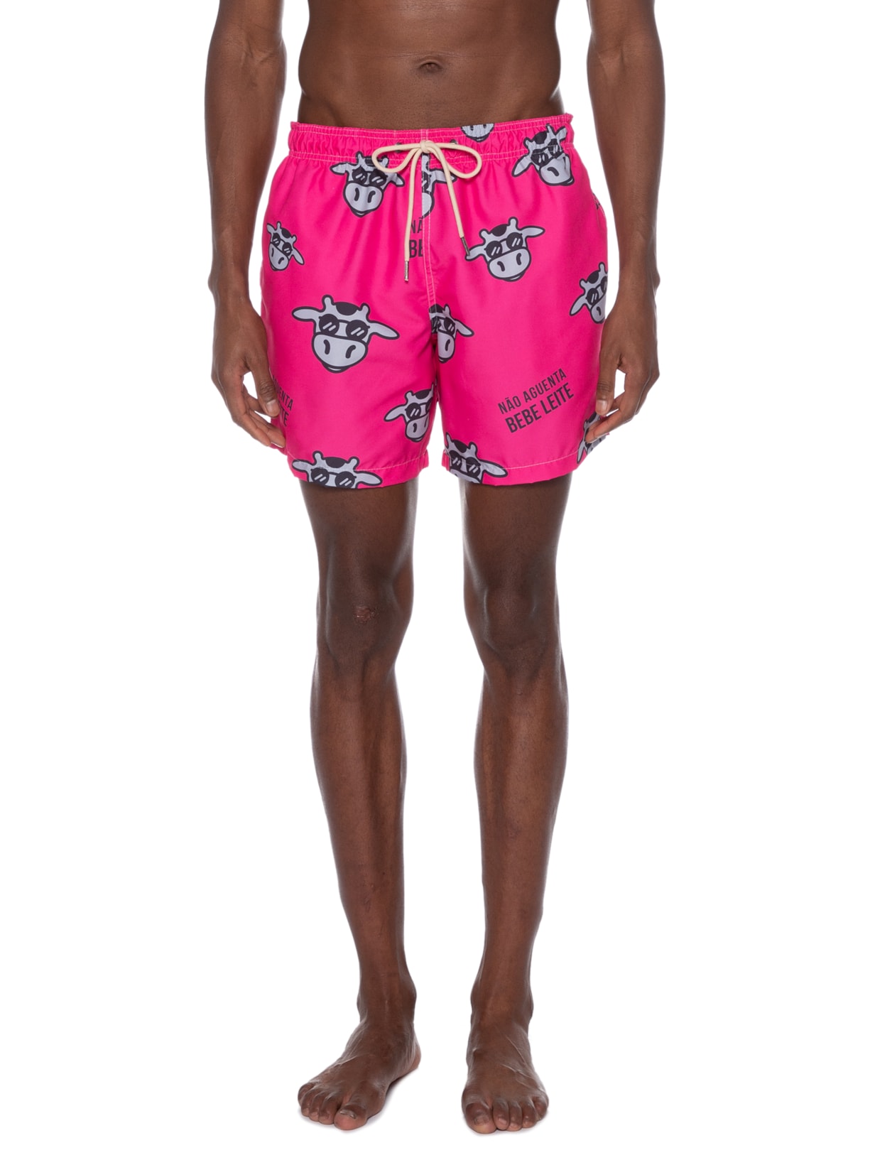 Short Masculino Praia Não Aguenta Bebe Leite Rosa Vaca Lôca