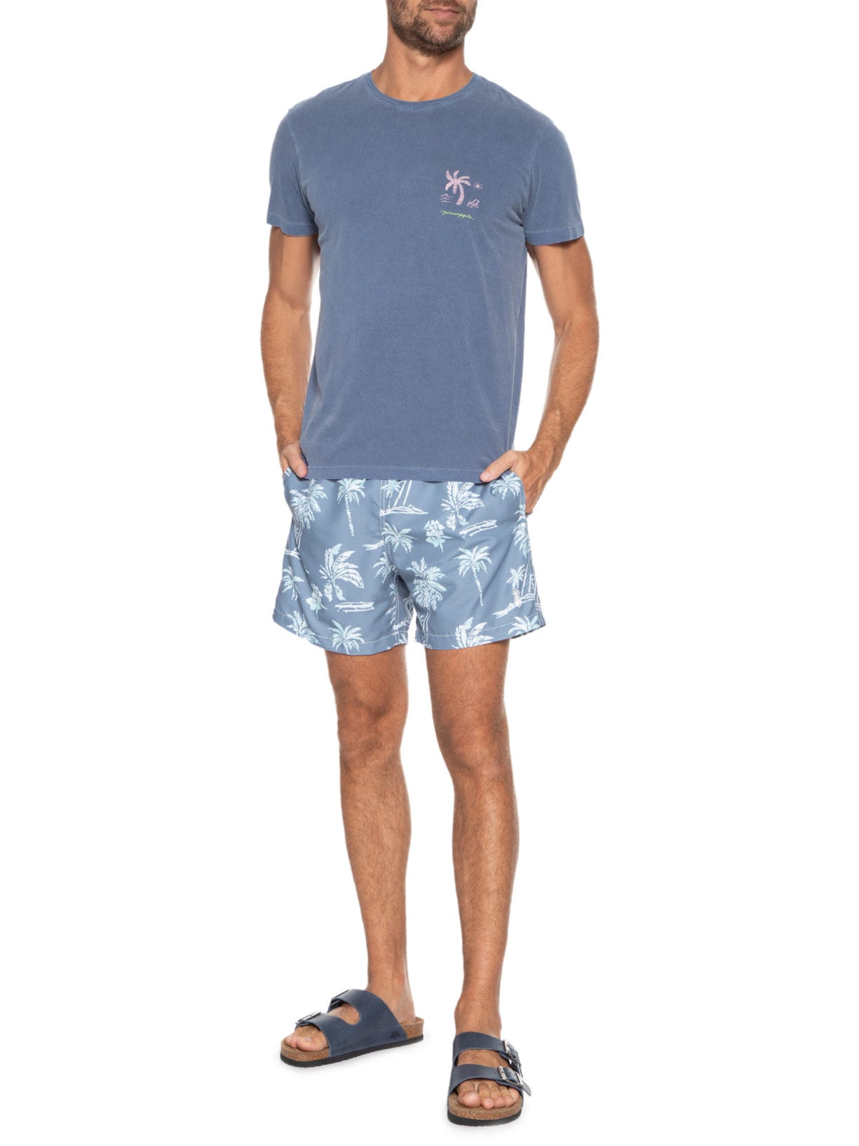 Short Masculino Praia Paradise Azul Pineapple