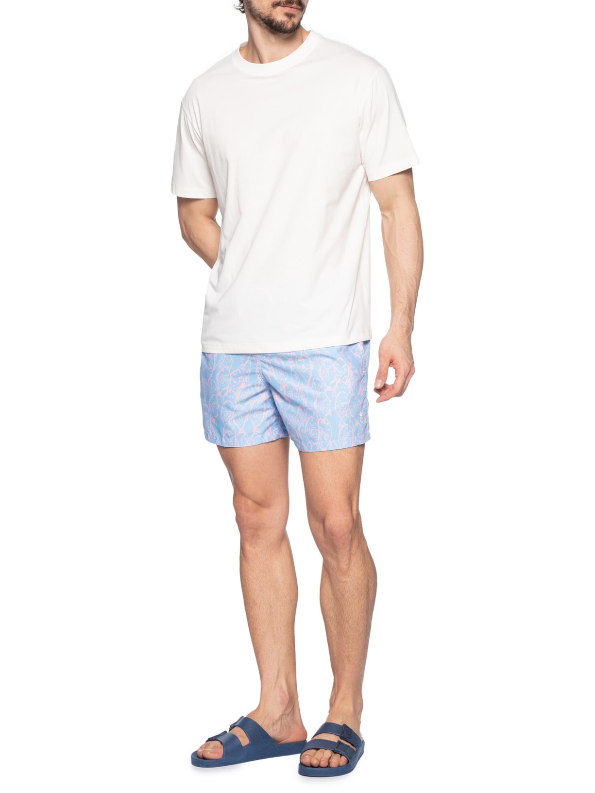 Short Masculino Praia Peixes Azul Pineapple