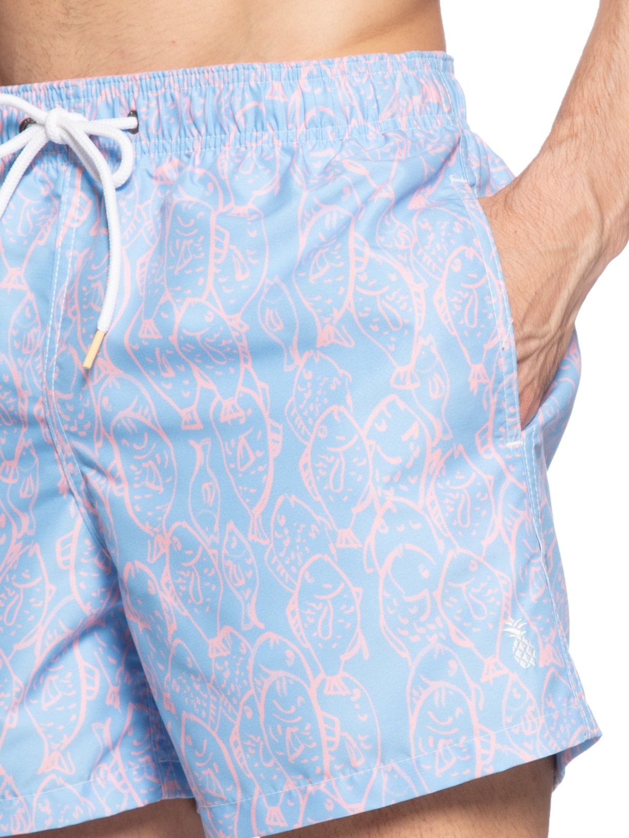 Short Masculino Praia Peixes Azul Pineapple