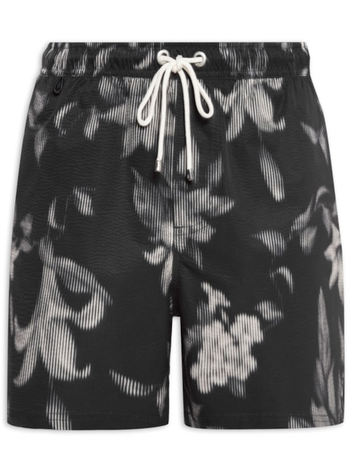 Short Masculino Praia Textura Estampa Blur Flower - Preto