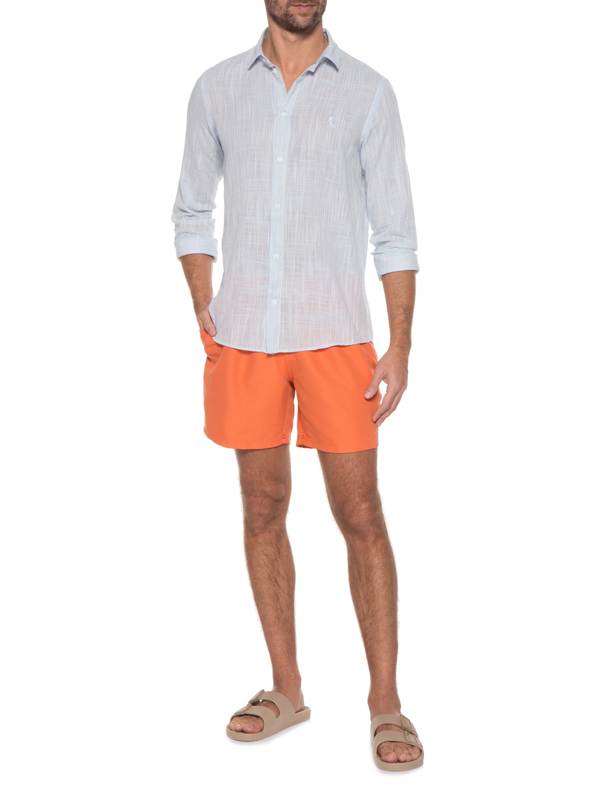 Short Masculino R Liso Laranja Shortsco