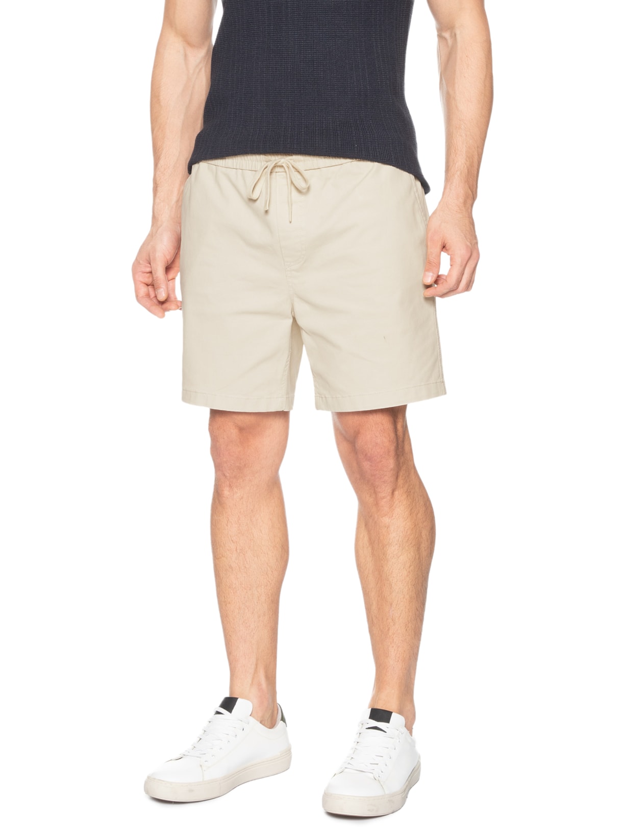 Short Masculino Sarja Cós Elástico Bege '2 Essential