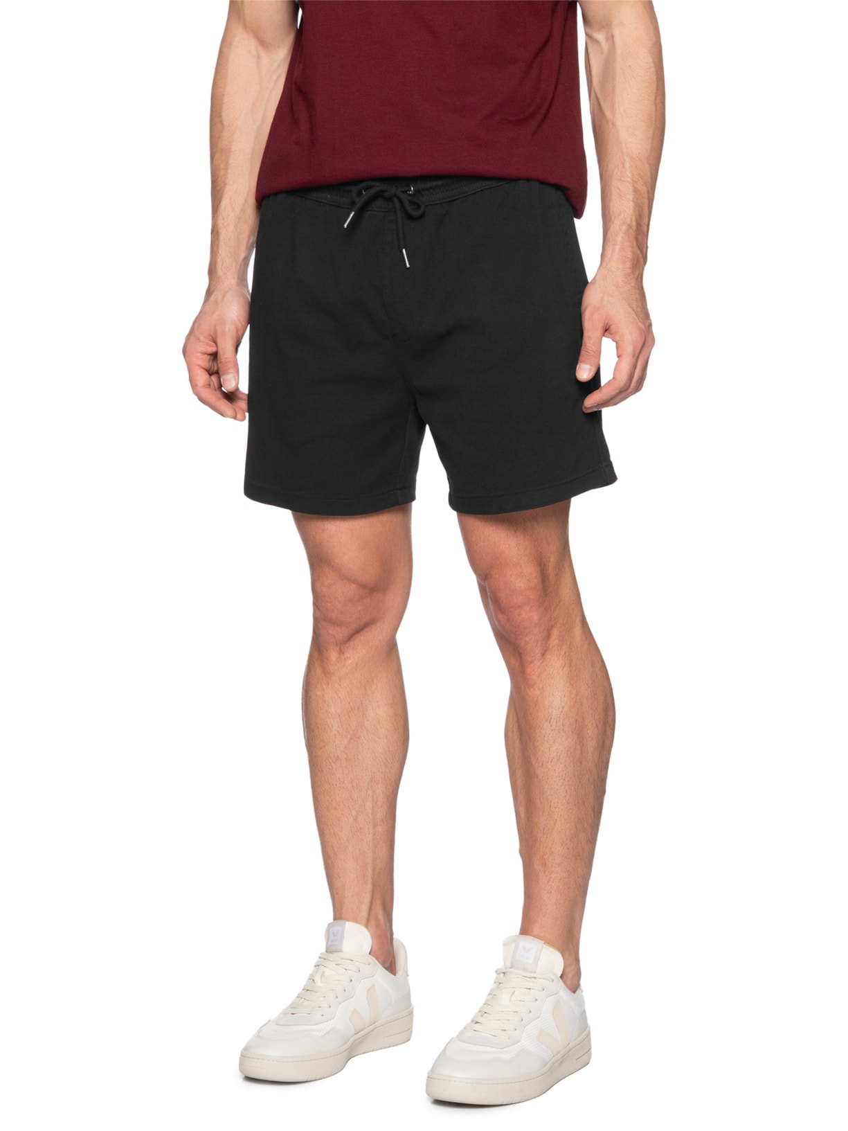 Short Masculino Sarja Elástico no Cós Preto Basiq Men