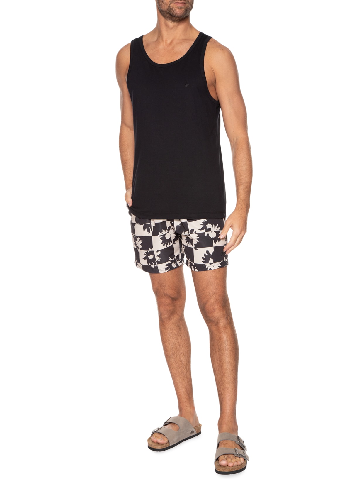 Short Masculino Square Flowers Preto John John
