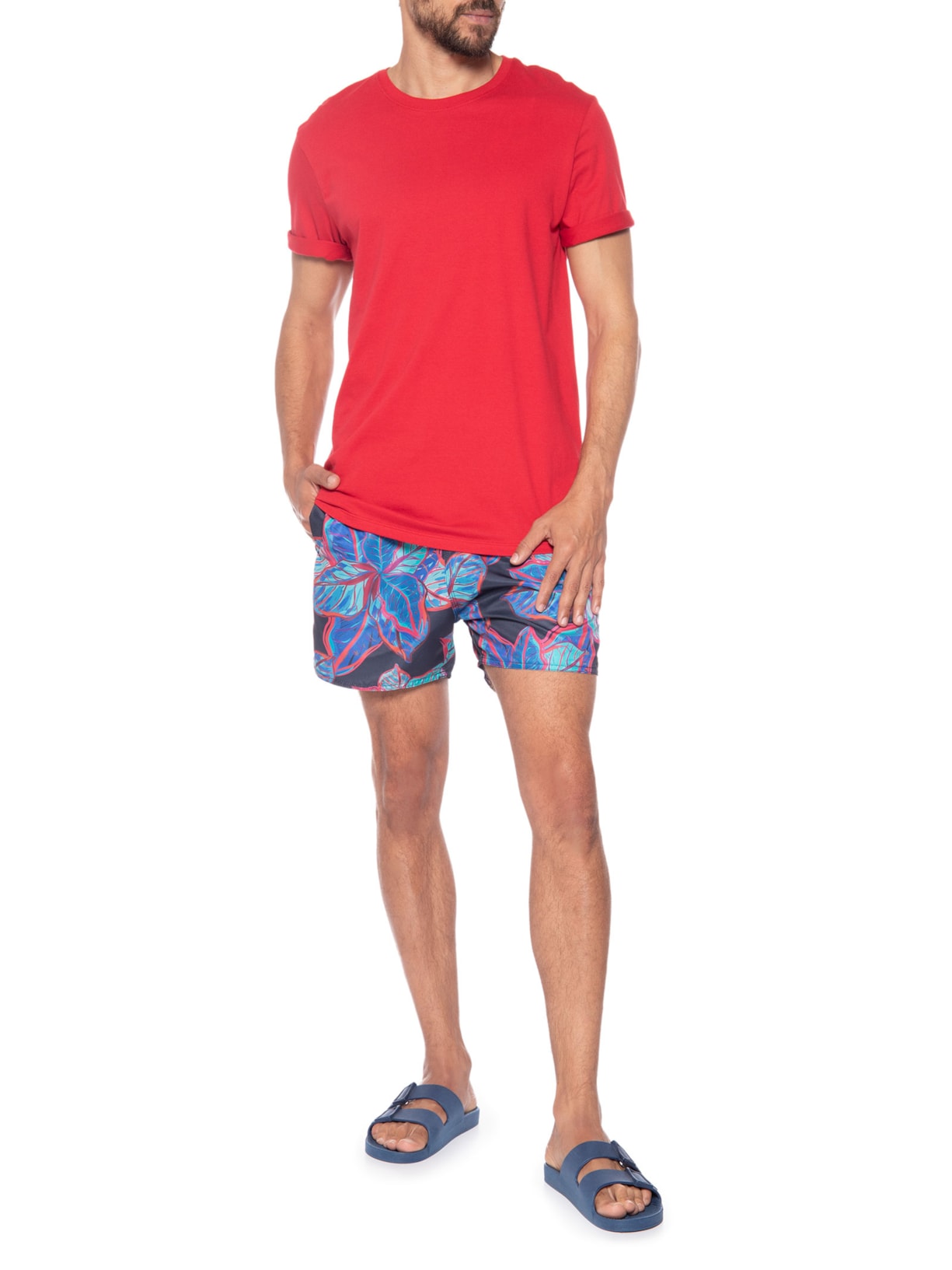 Short Masculino Swim Folhagem Catalina Azul Calvin Klein Jeans