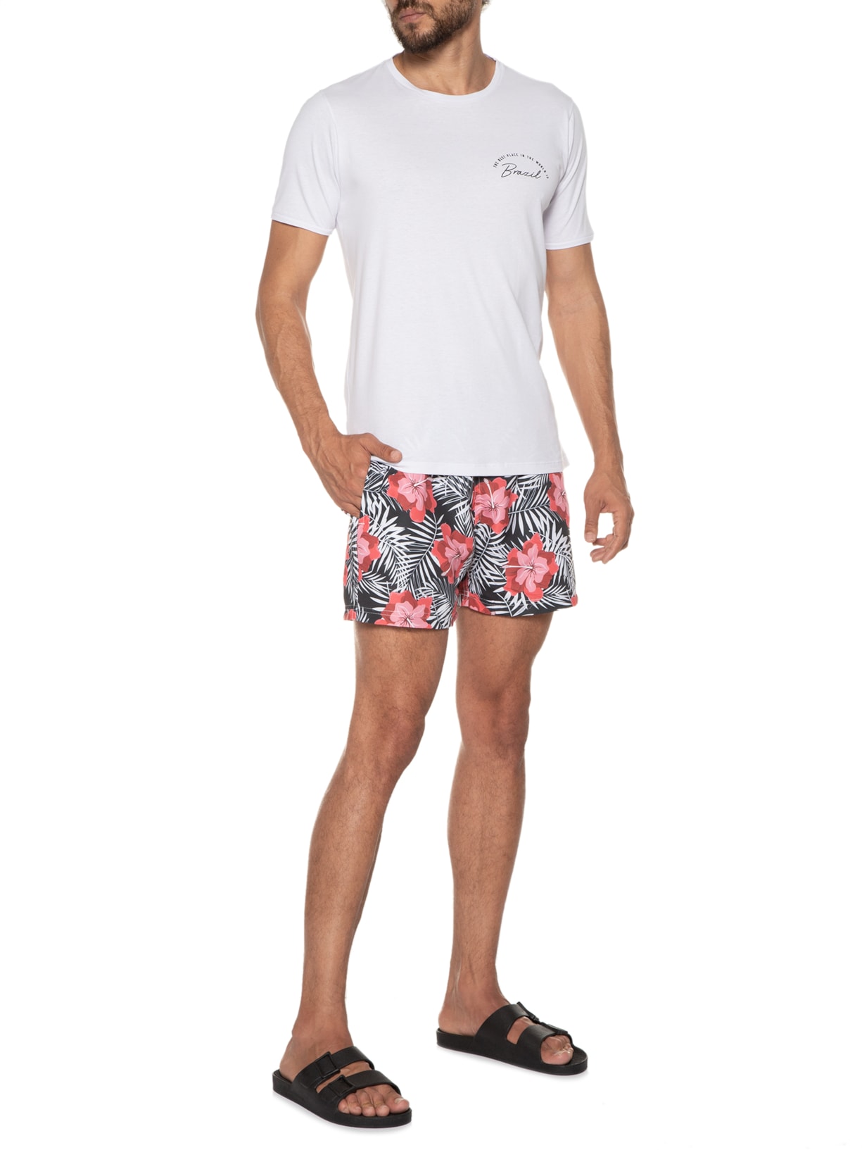 Short Masculino Swim Hawaii Red Preto La Moustache
