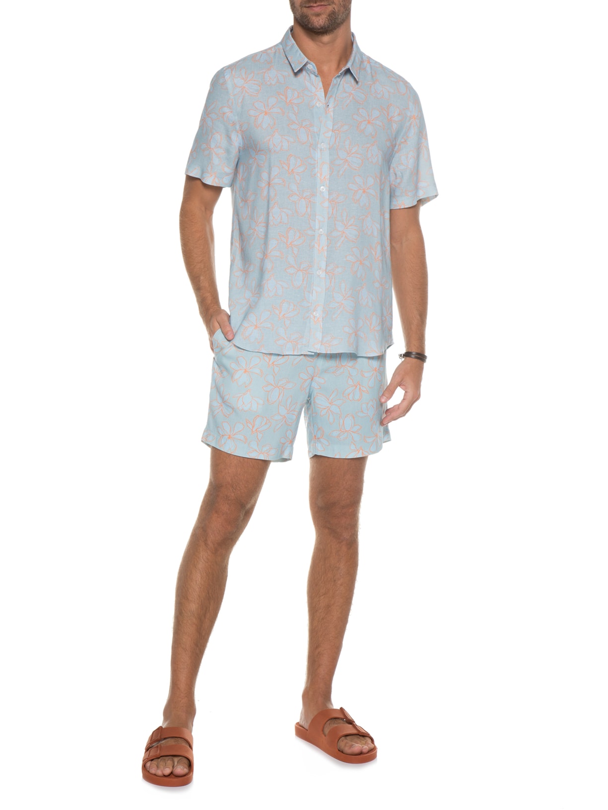 Short Masculino Viscolinho Estampado Azul Barche