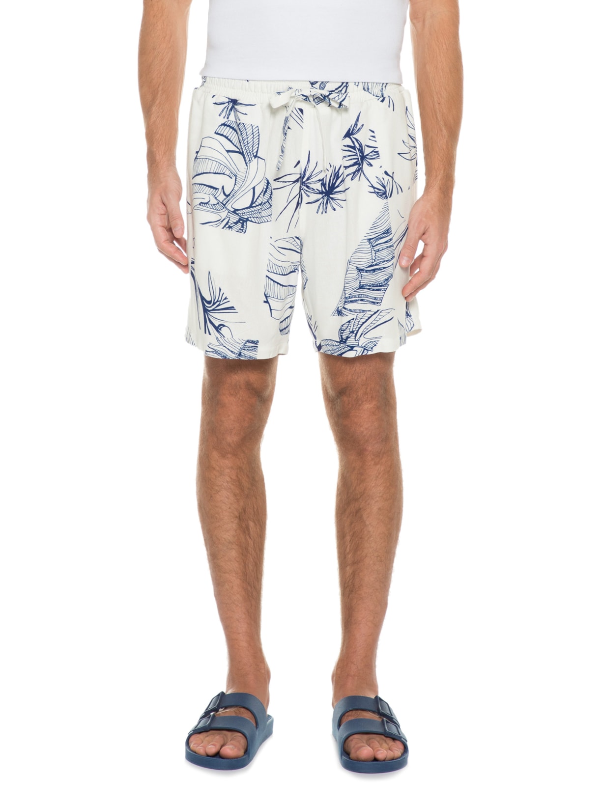 Short Masculino Viscolinho Estampado Azulejos Floral Azul Barche