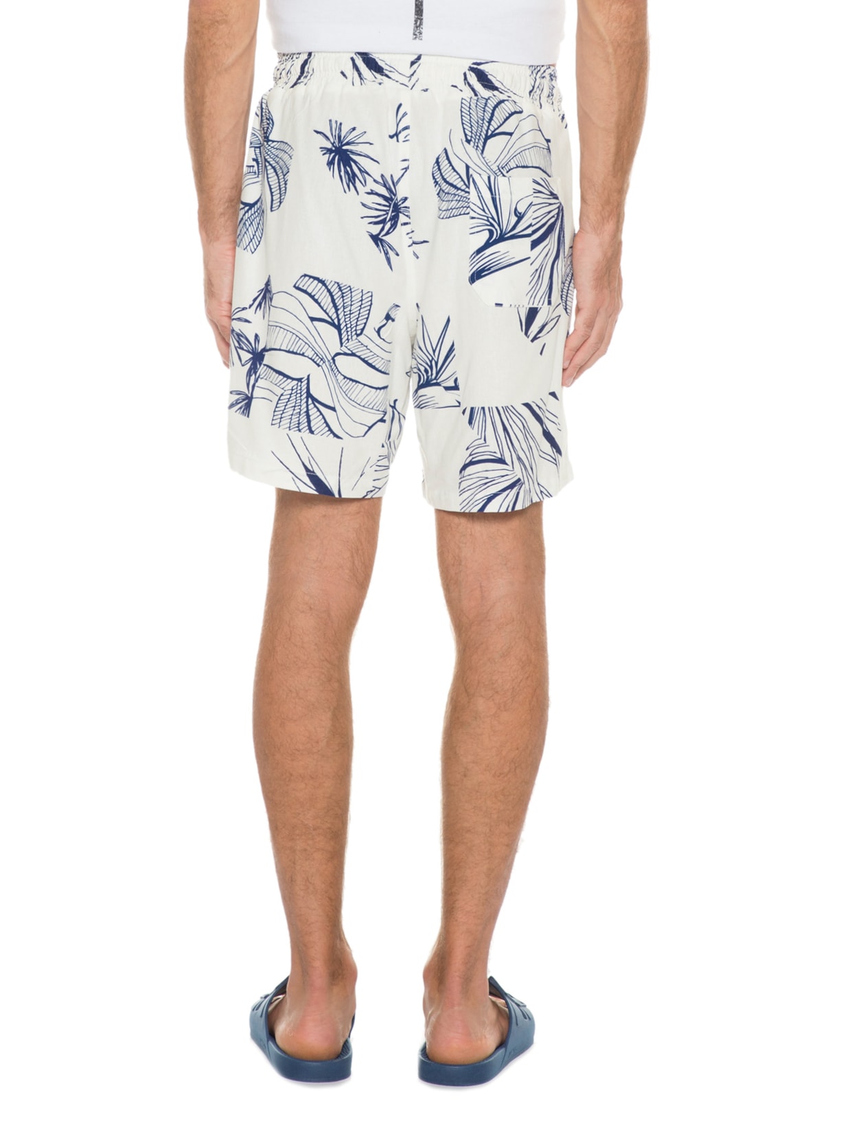 Short Masculino Viscolinho Estampado Azulejos Floral Azul Barche
