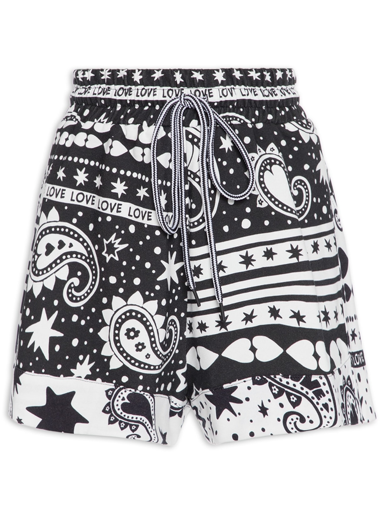 Short Moletom Estampa Paisley Love - Preto
