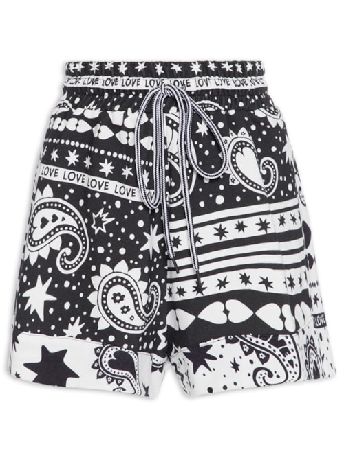 Short Moletom Estampa Paisley Love - Preto