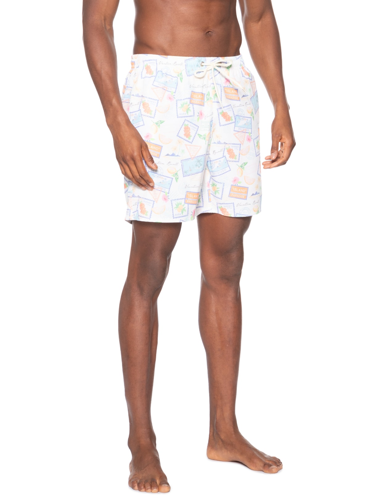 Short Praia Masculino Estampa Selos Branco Sergio K