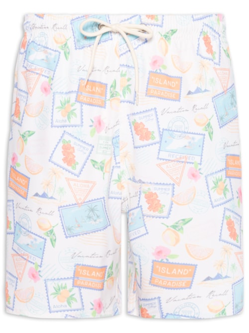 Short Praia Masculino Estampa Selos - Branco