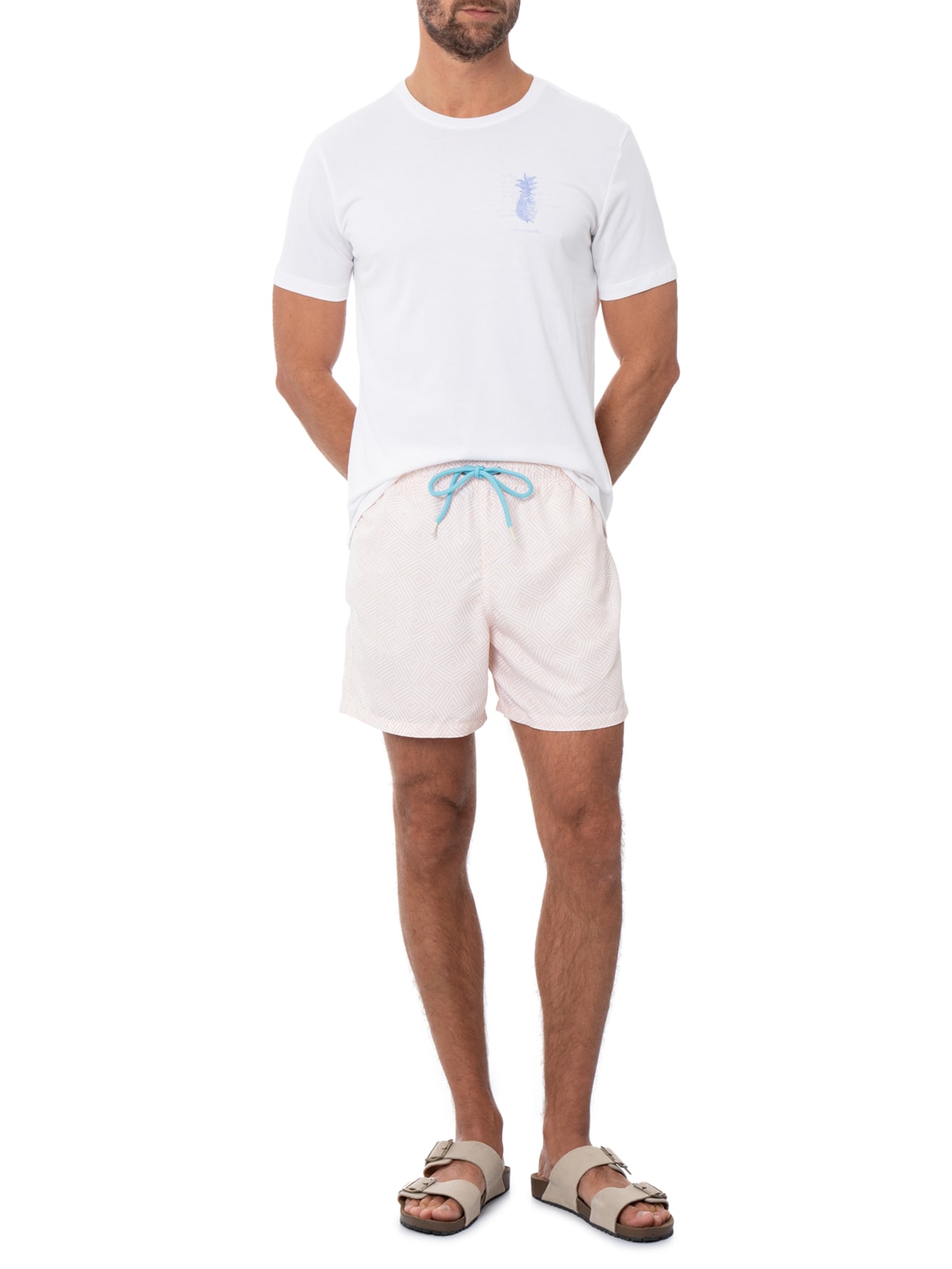 Short Praia Masculino Estampado Cascais Laranja Pineapple