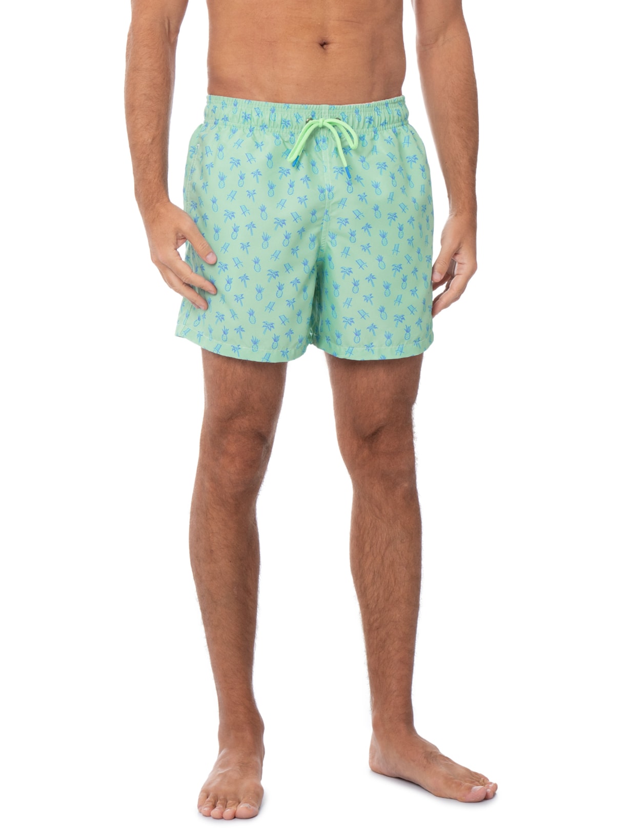 Short Praia Masculino Estampado Férias Verde Pineapple