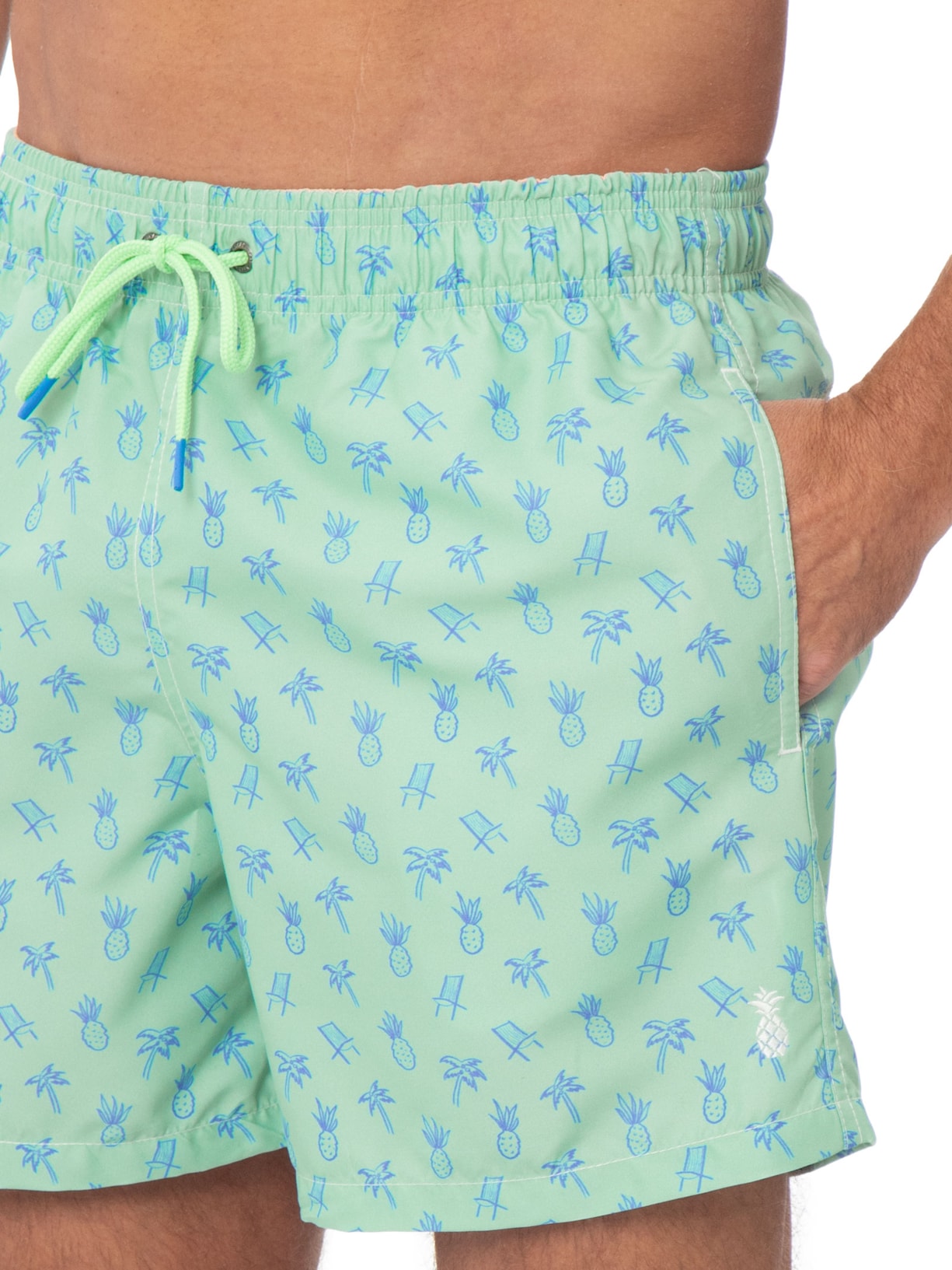 Short Praia Masculino Estampado Férias Verde Pineapple