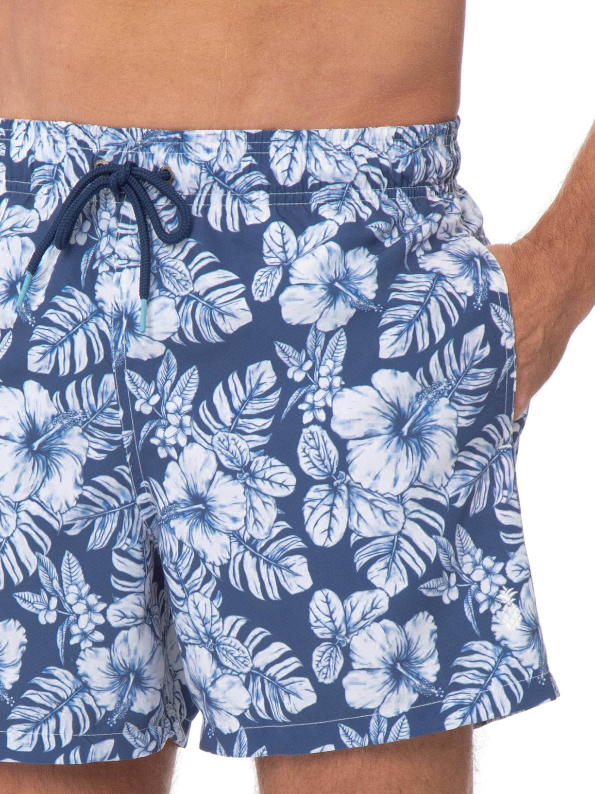 Short Praia Masculino Vintage Hibisco Azul Pineapple