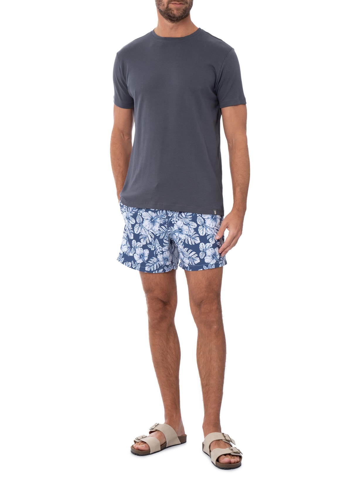 Short Praia Masculino Vintage Hibisco Azul Pineapple