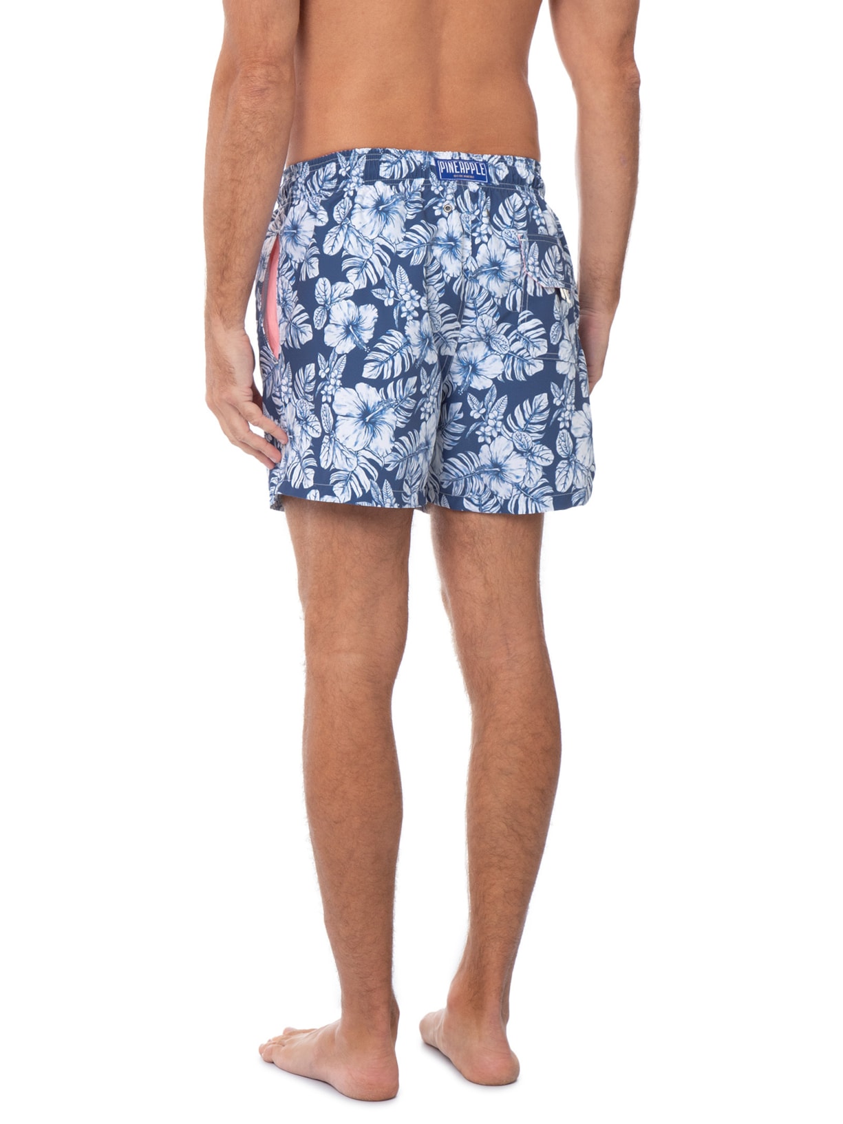 Short Praia Masculino Vintage Hibisco Azul Pineapple