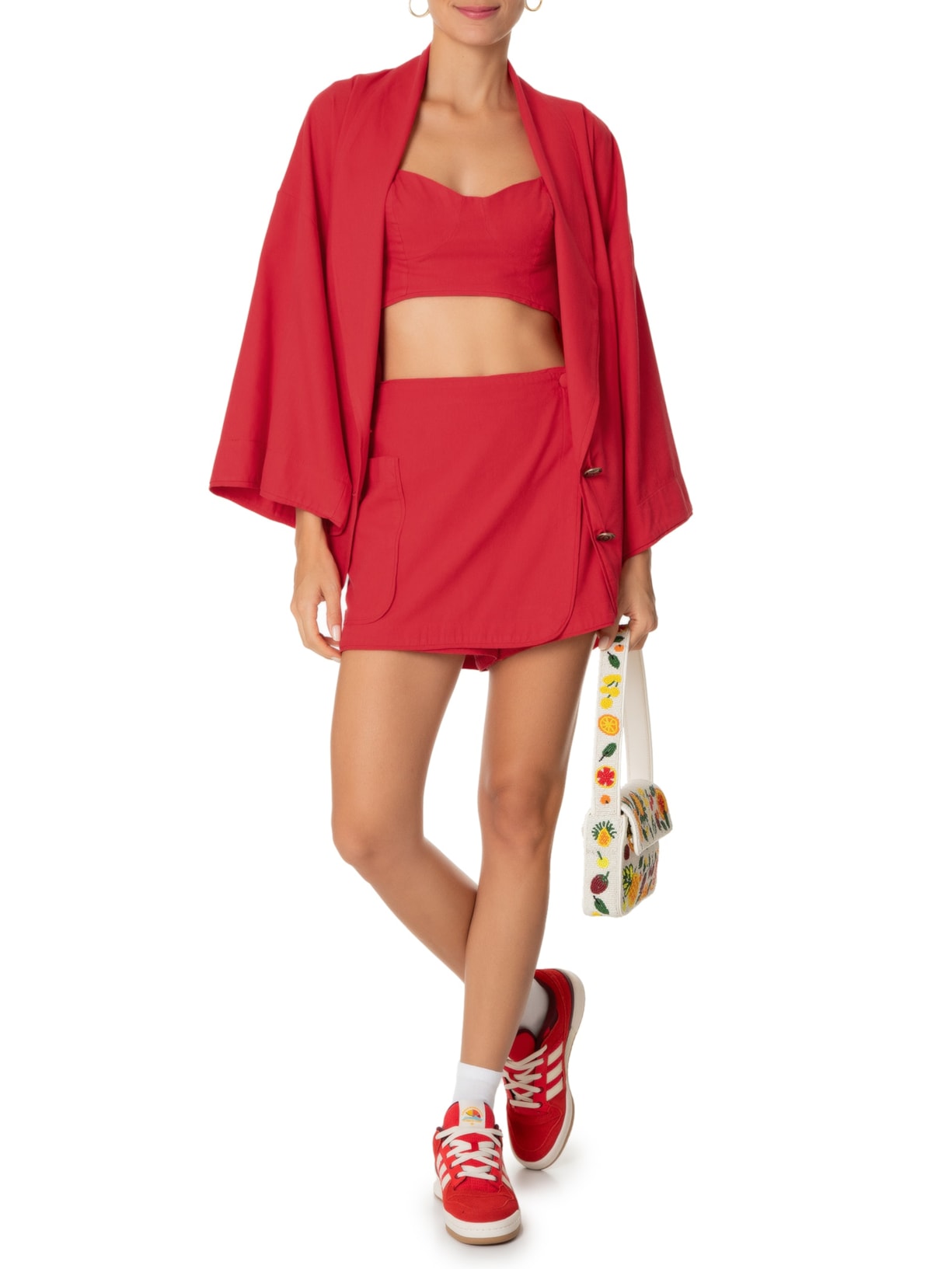 Short Saia Bolso Detalhe Vermelho Farm