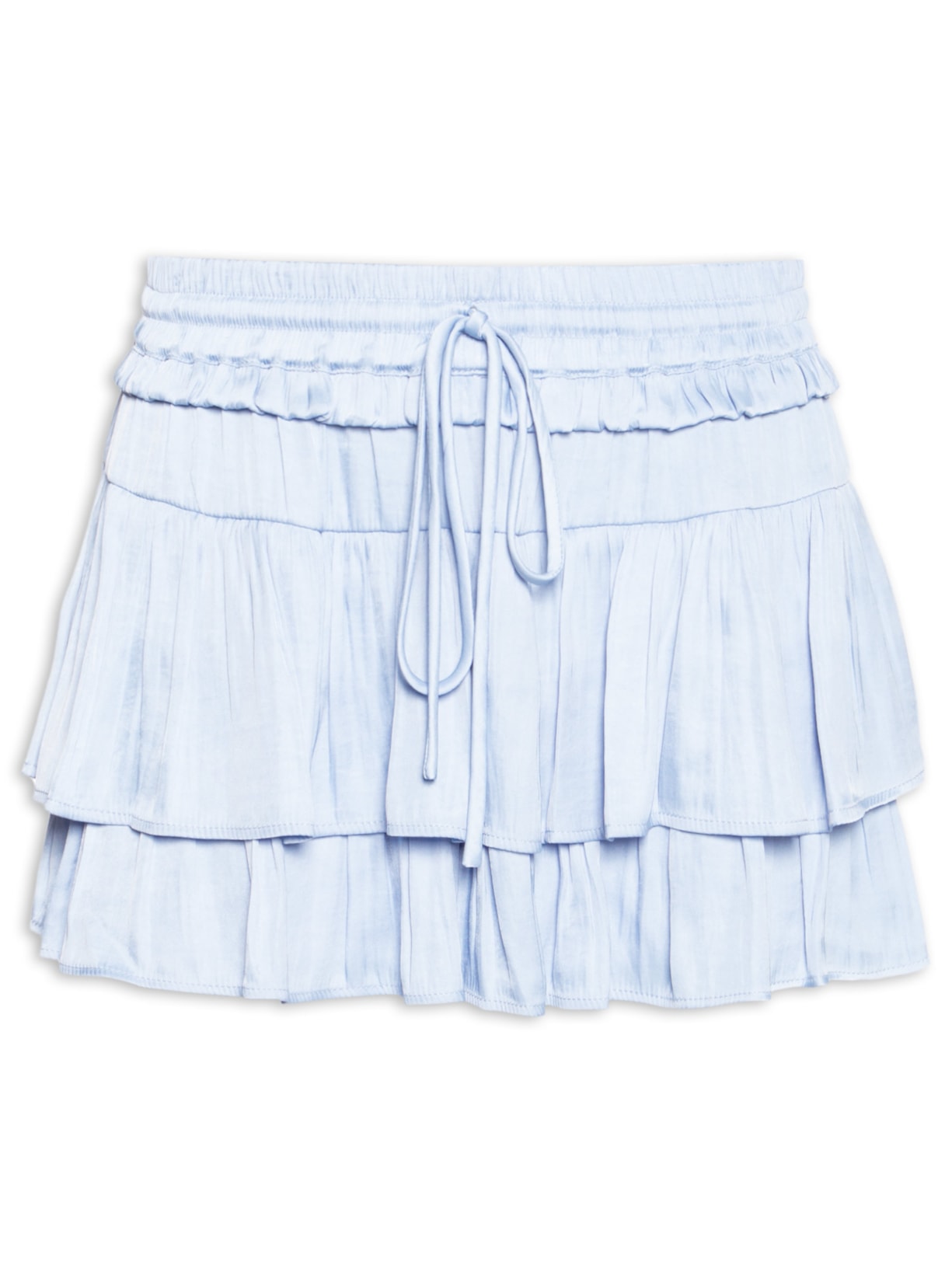 Short Saia Cintura Baixa Babados Azul Farm