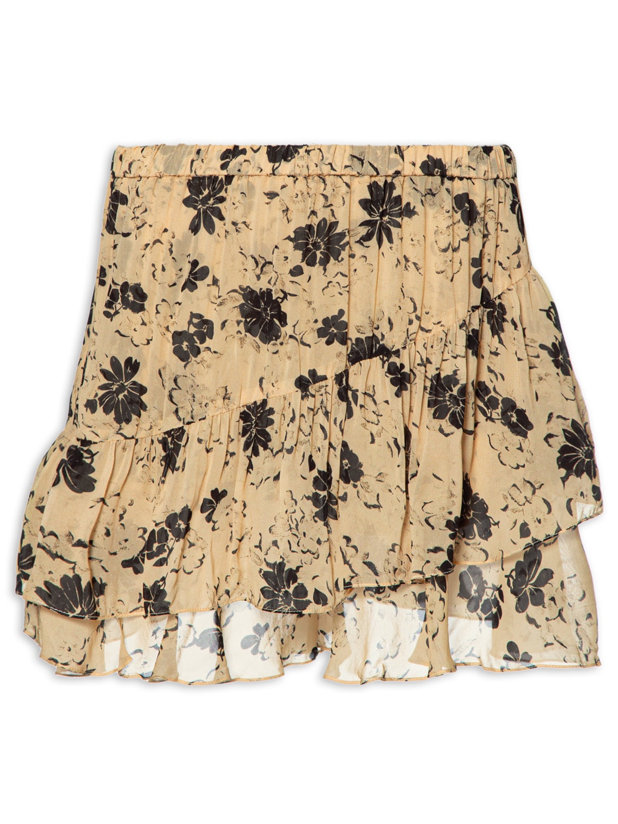 Short Saia Com Camadas Floral Carimbo Bege Animale
