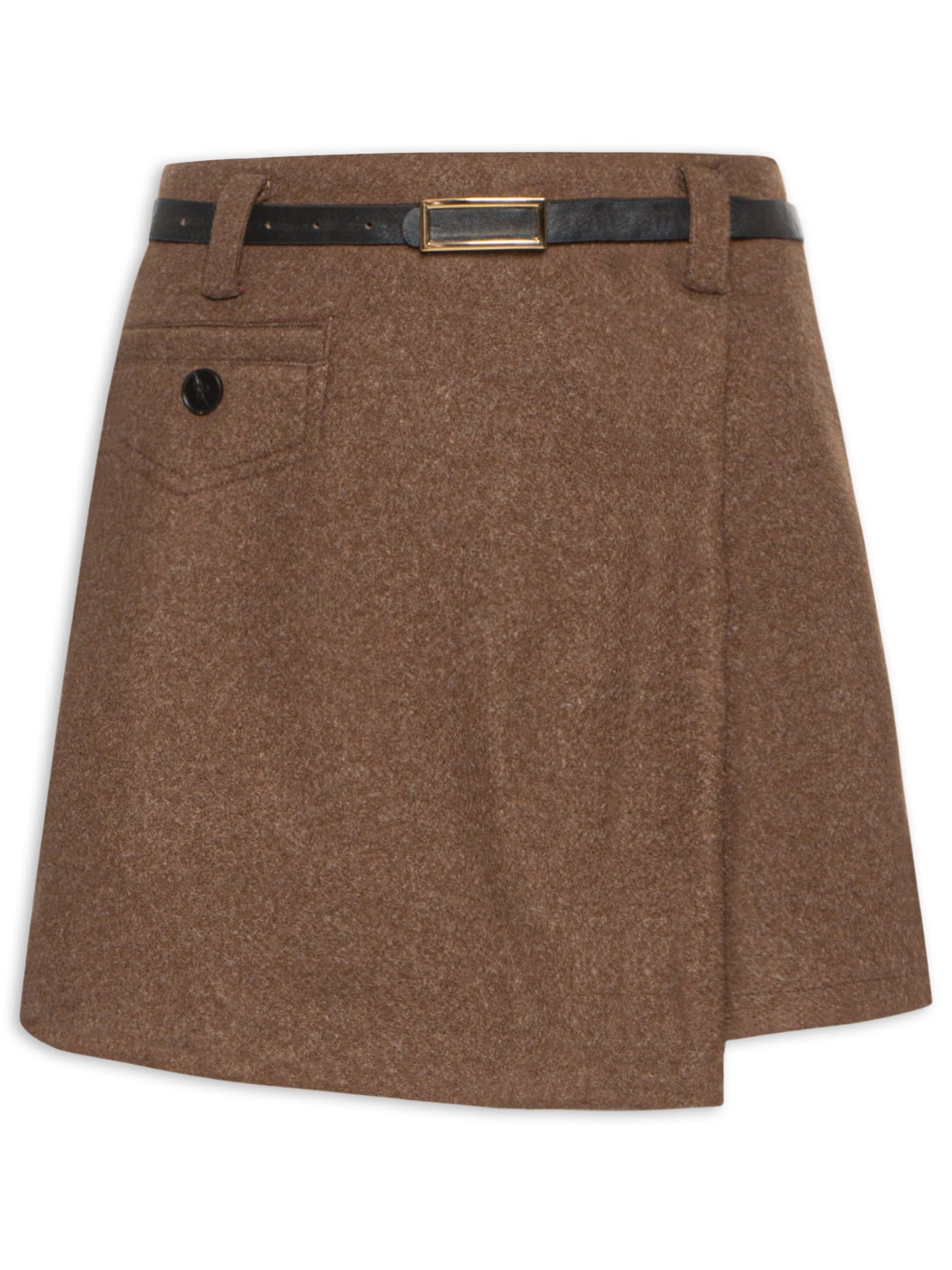 Short Saia Com Cinto Removível - Marrom