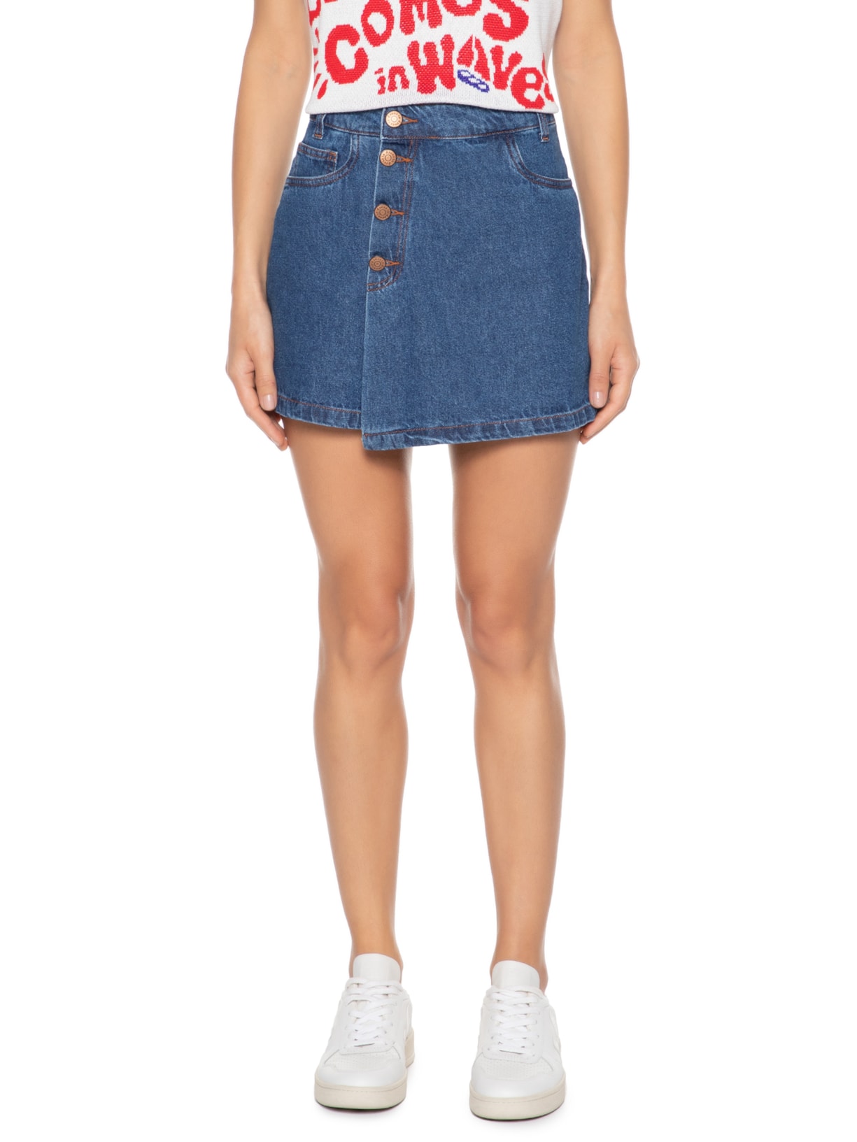 Short Saia Cós Deslocado Azul Dress To