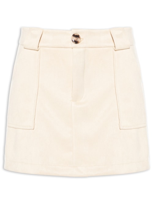 Short Saia em Suede com Bolsos – Bege