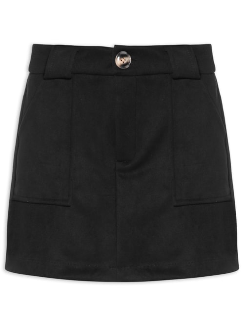 Short Saia em Suede com Bolsos – Preto