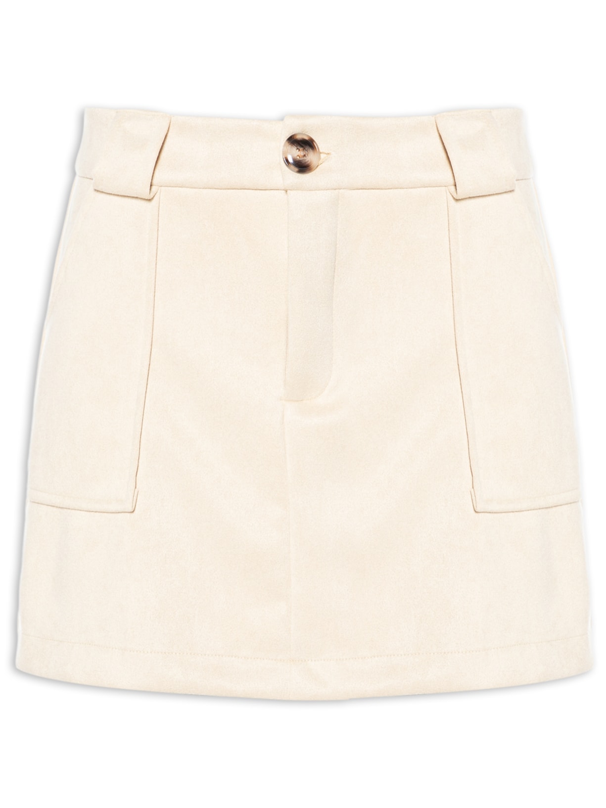 Short Saia em Suede com Bolsos Bege Basiq