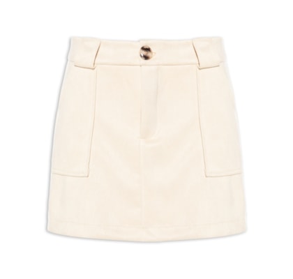 Short Saia em Suede com Bolsos - Bege