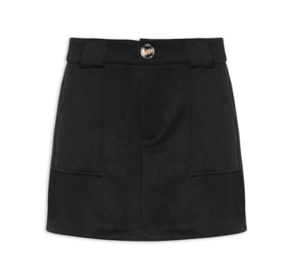 Short Saia em Suede com Bolsos - Preto