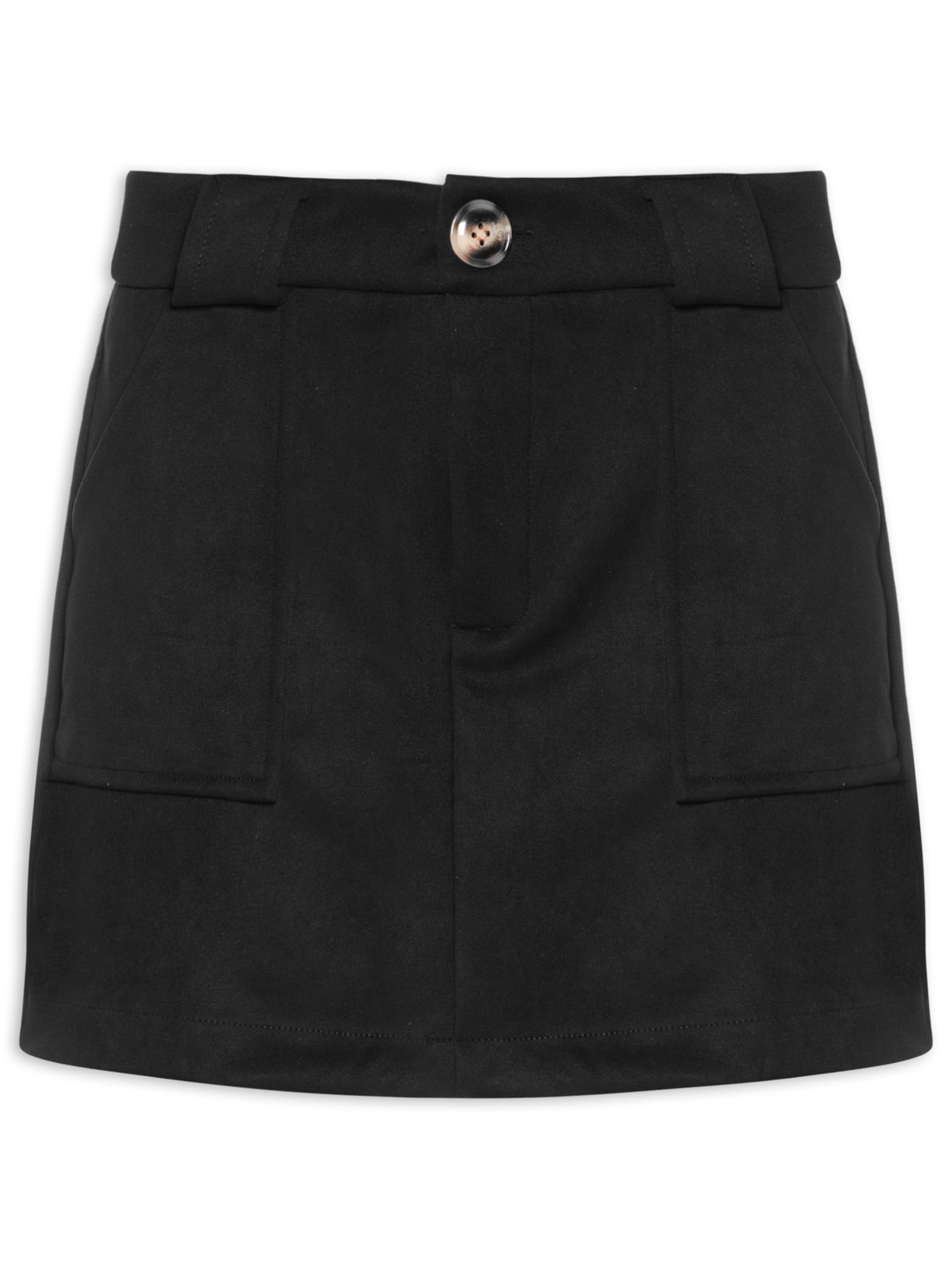 Short Saia em Suede com Bolsos – Preto