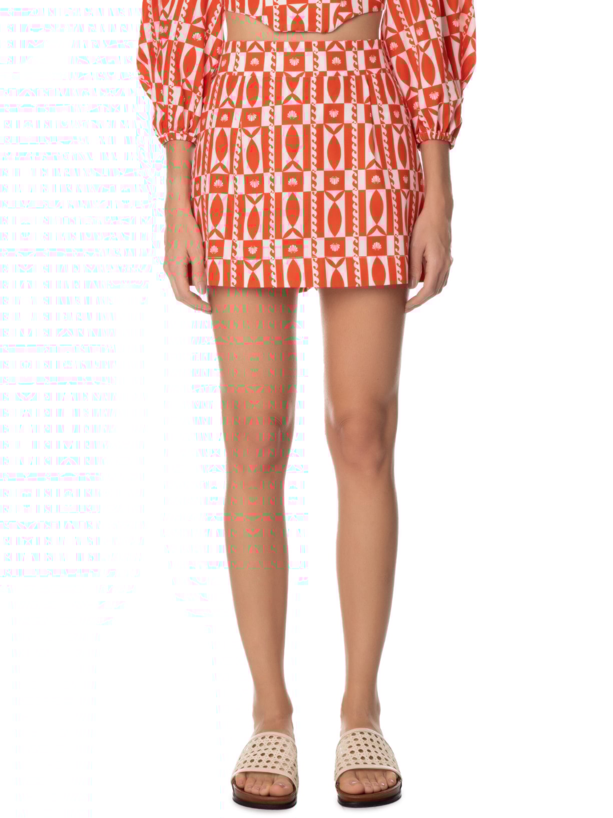 Short Saia Estampa Beira Mar Laranja Dress To