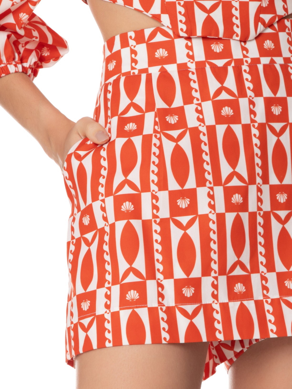 Short Saia Estampa Beira Mar Laranja Dress To