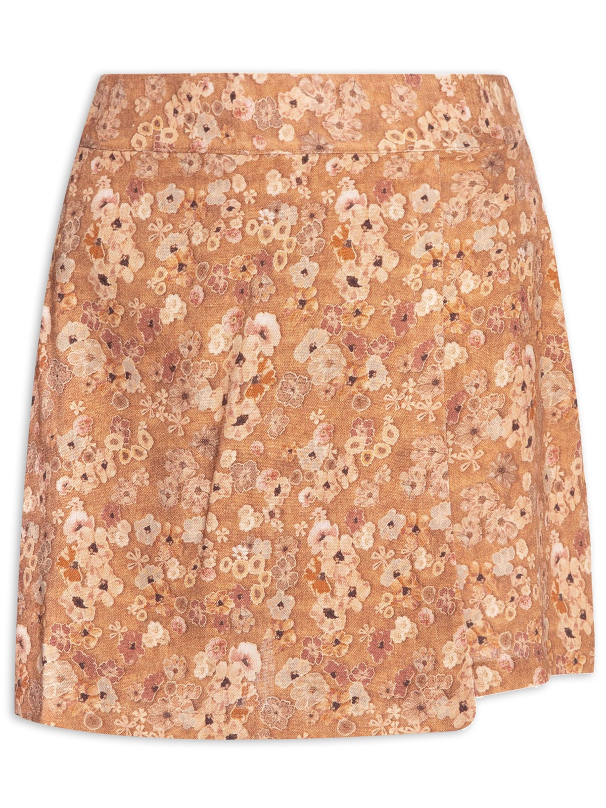 Short Saia Estampa Lush Linho - Marrom