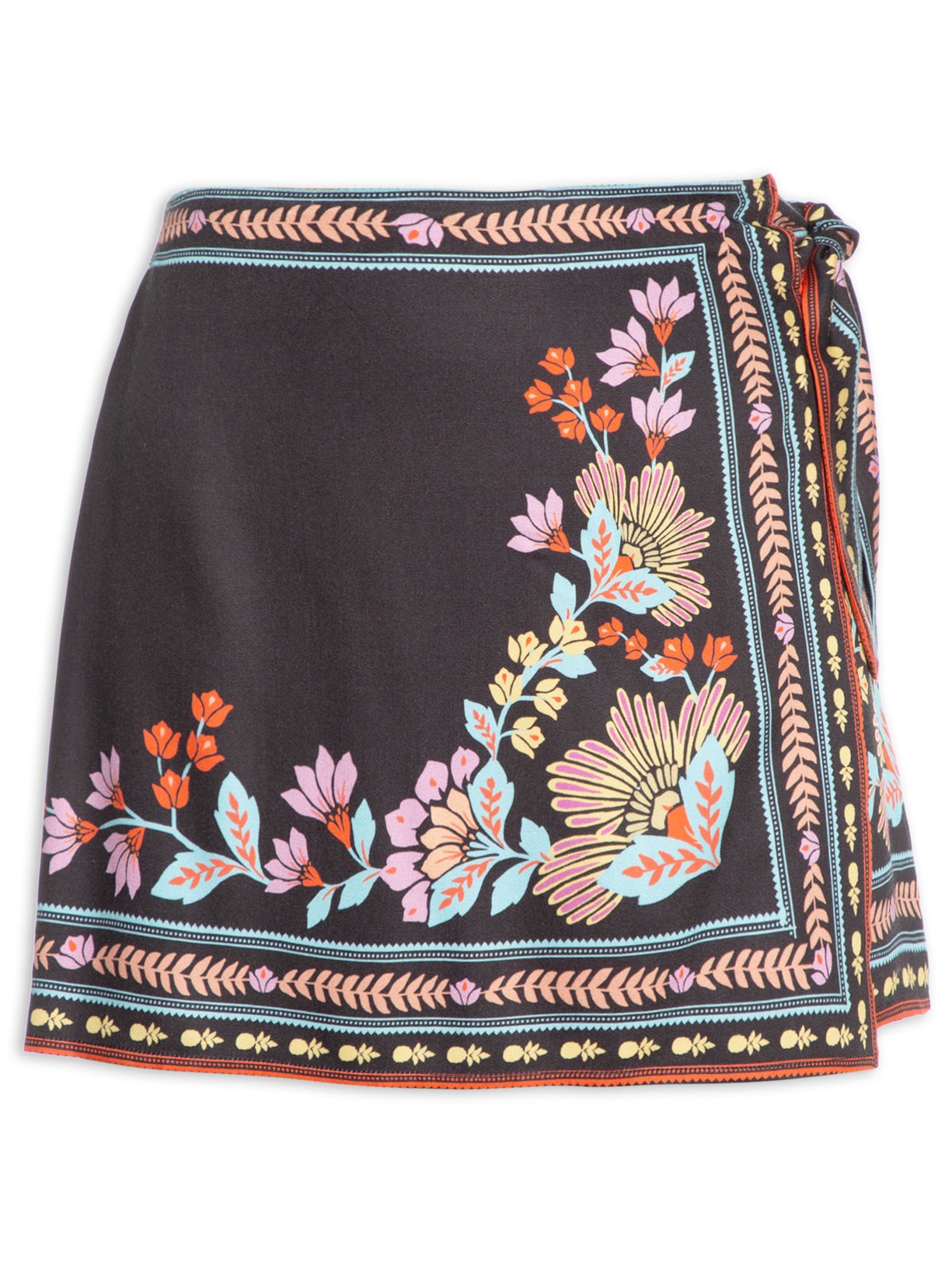 Short Saia Feminino Em Flor - Preto