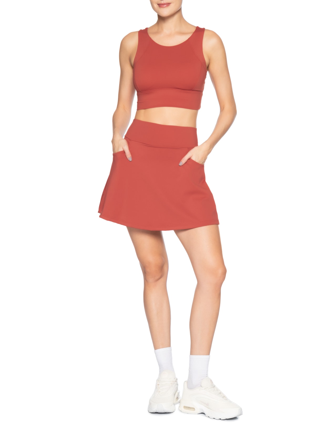 Short Saia Fitness Com Bolso Laranja Basiq