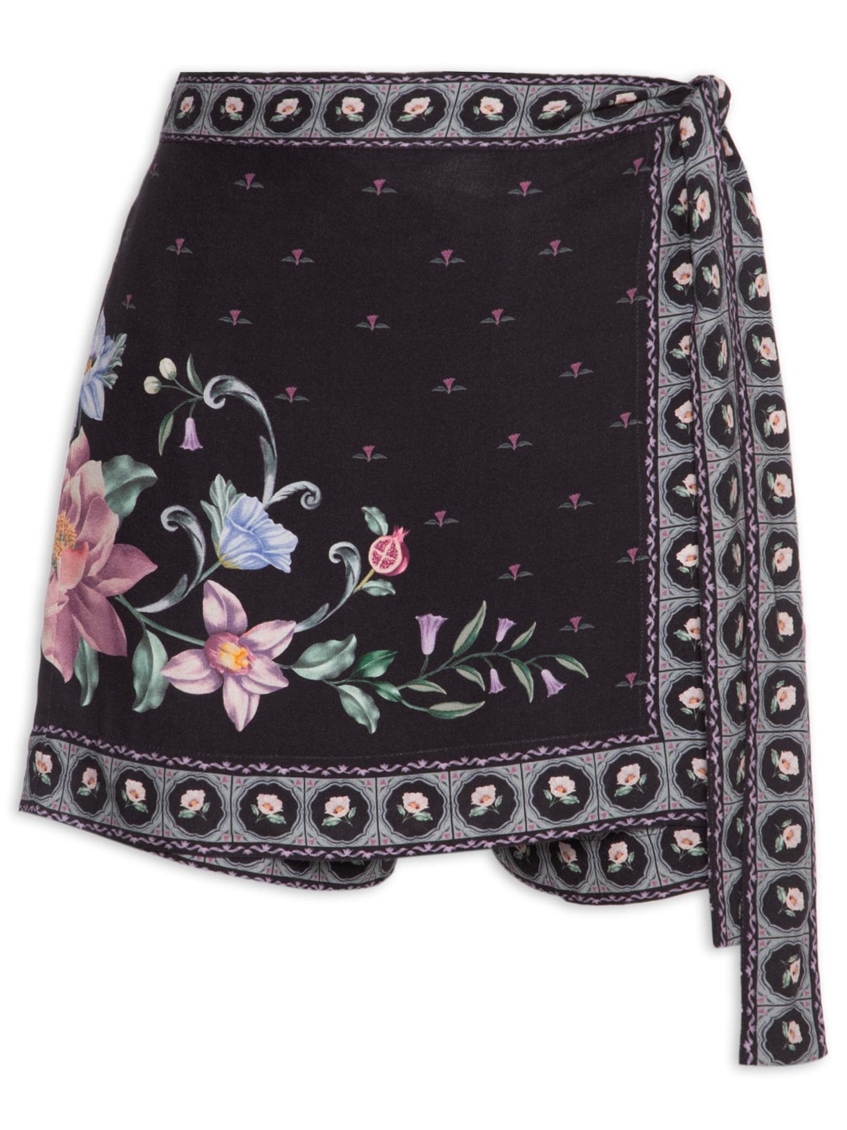 Short Saia Flor de Outono Preto Farm