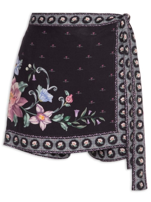 Short Saia Flor de Outono – Preto