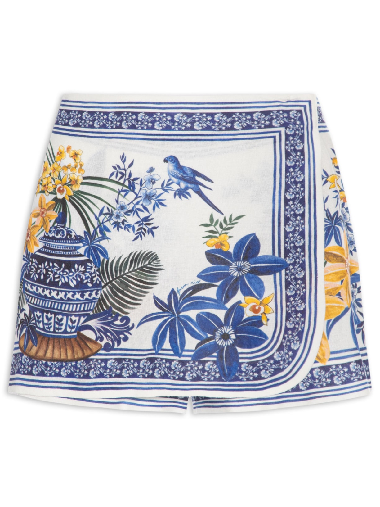 Short Saia Jardim Oriental Azul Farm