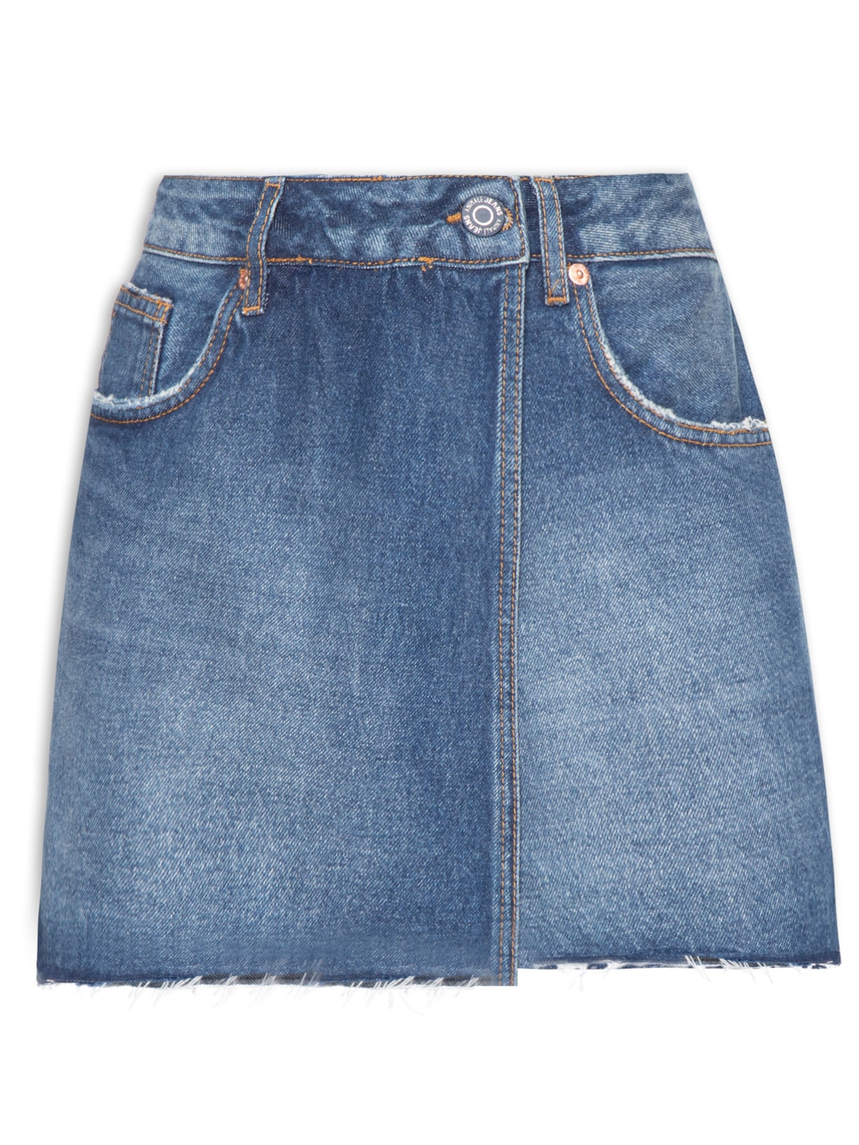 Short Saia Jeans Barra À Fio - Azul