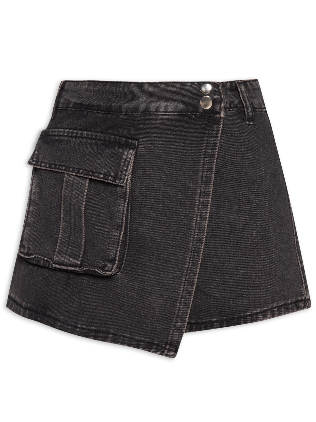Short Saia Jeans Cargo - Cinza
