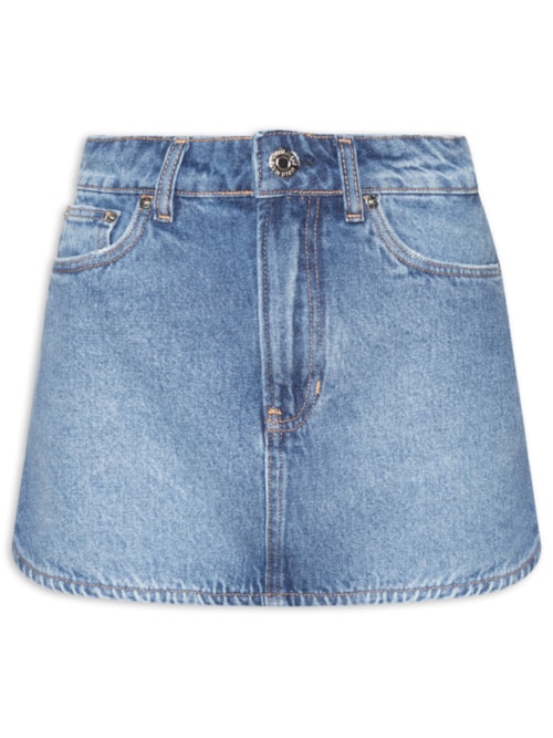 Short Saia Jeans Regular Barra Redonda - Azul