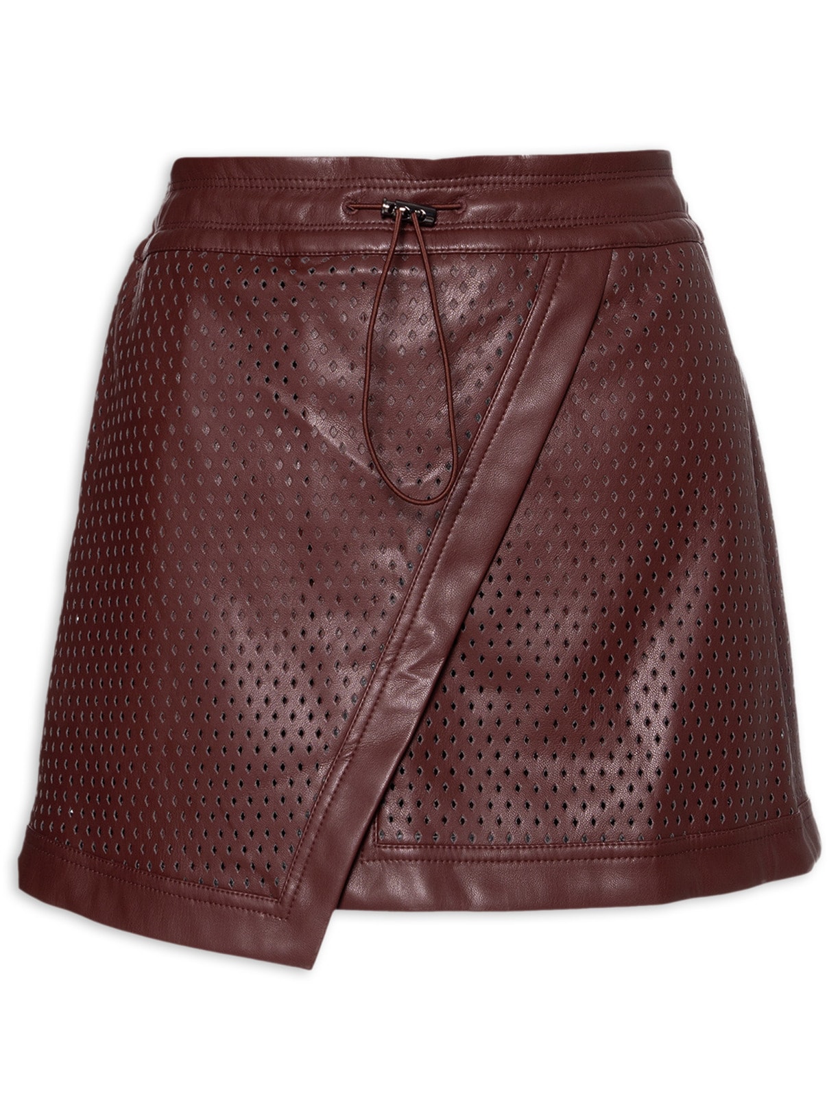 Short Saia Like Leather Perfurado - Marrom
