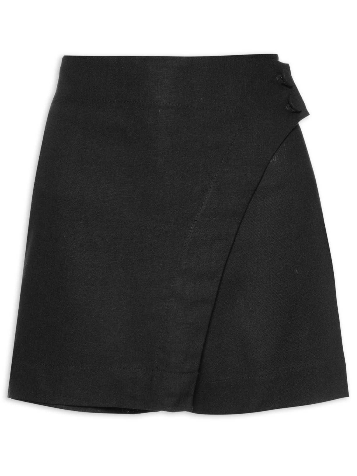 Short Saia Linho Cós Elástico - Preto