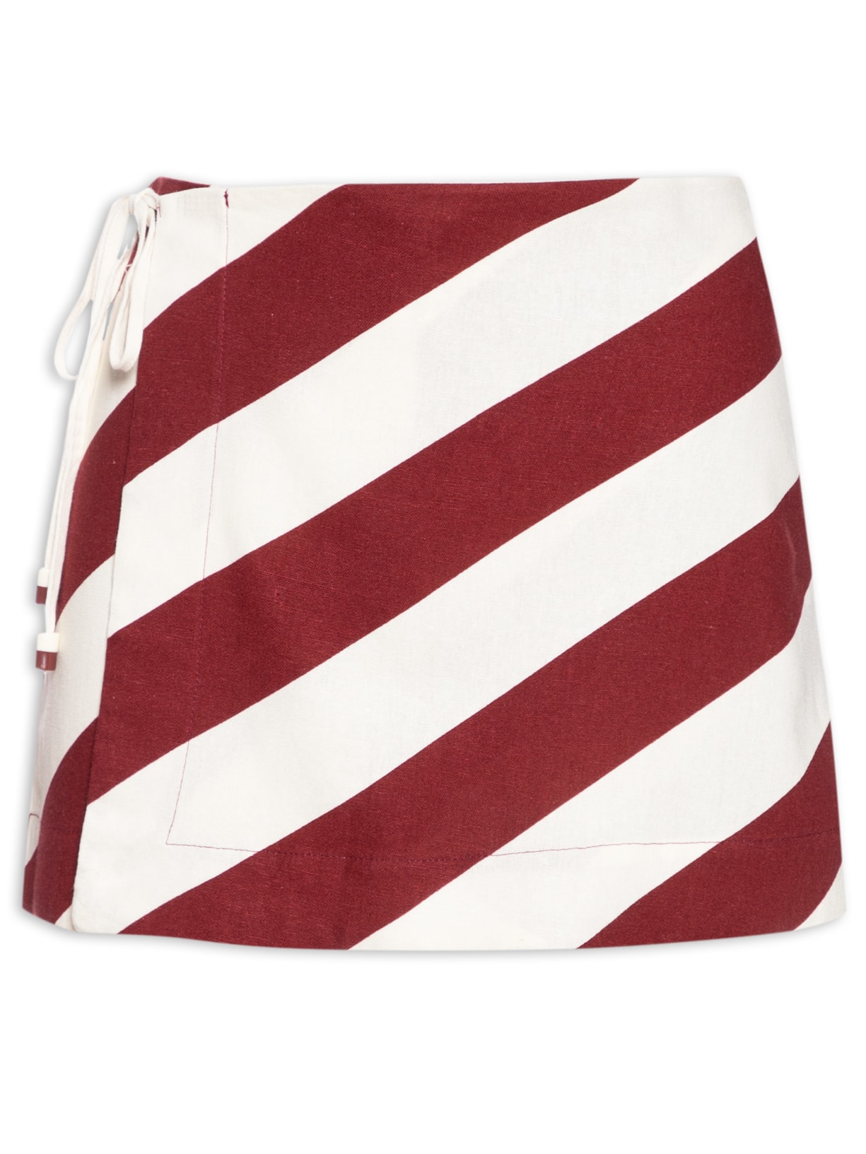 Short Saia Linho Estampa Diagonal - Vinho