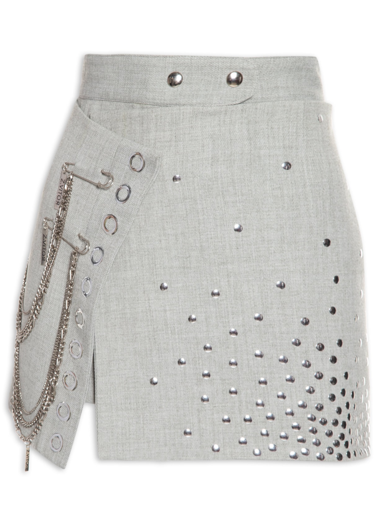 Short Saia Mescla Com Hotfix E Correntes - Cinza